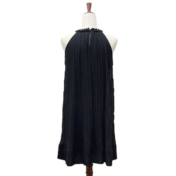 Vintage BH-One Fashion Black Chiffon Pleated Halter Beaded Neck Dress Sz Medium - Picture 3 of 13